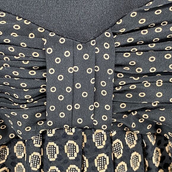 ST. GILLIAN SILKS Dress 4 Sheath Midi Printed Draped Long Sleeve Black Vintage - Picture 4 of 13